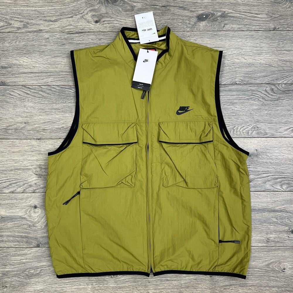 Nike Tech Woven Vest Size Large Mens Pacific Moss Green Black Full Zip $125